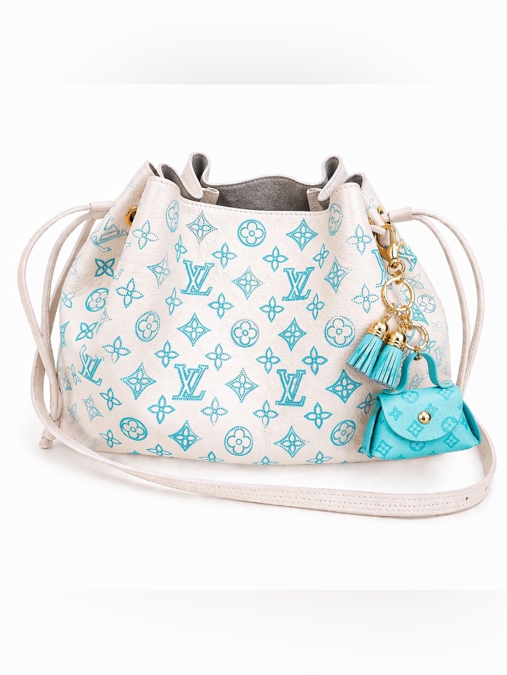 Teal Mini Bag Keychain Charm Tassel Gold